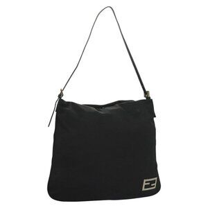 Authentic FENDI Shoulder Bag Nylon Black Silver